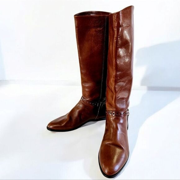 Etienne Aigner Vintage Alexis Brown Leather Harness Equestrian Riding Boots 7 - Picture 6 of 16